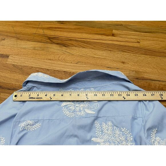 Alice + Olivia Toro Women's M Blue Button-Up Polyester Blend Shirt Pinstripe - Picture 6 of 9